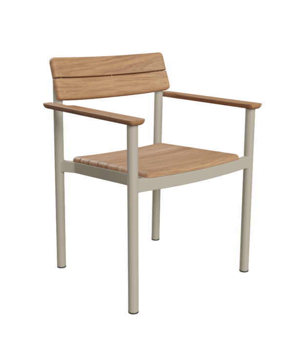 Fritz Hansen Pelagus Stoel met arm teak,  light ivory