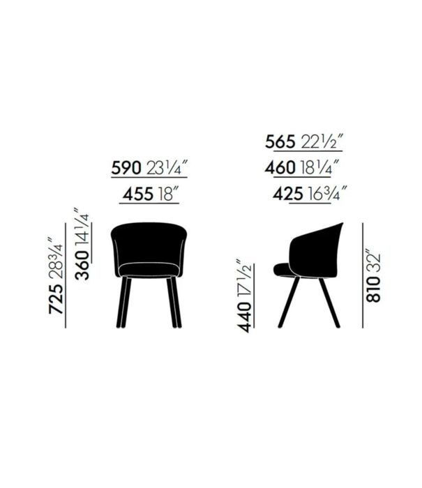 Vitra  Mikado Armstoelstof Iroko cognac, donker eiken poten