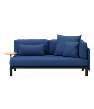 Vitra Anagram 2-seater Sofa left open,  Laser RE 19 blue, with side table
