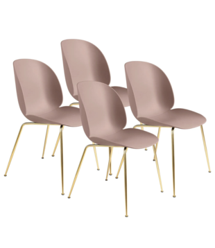 Gubi Beetle Chair Sweet Pink 4-pack, brass conic base