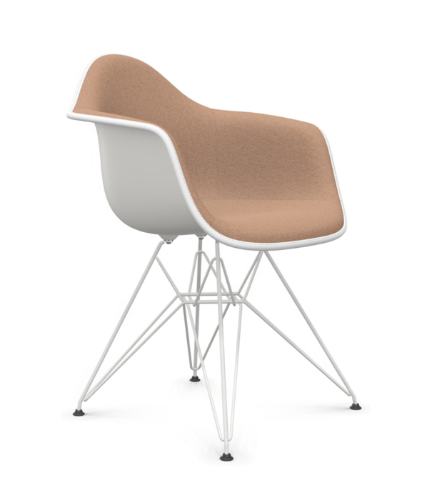 Vitra  Vitra Eames DAR Plastic Stoel met arm, bekleed, wit onderstel