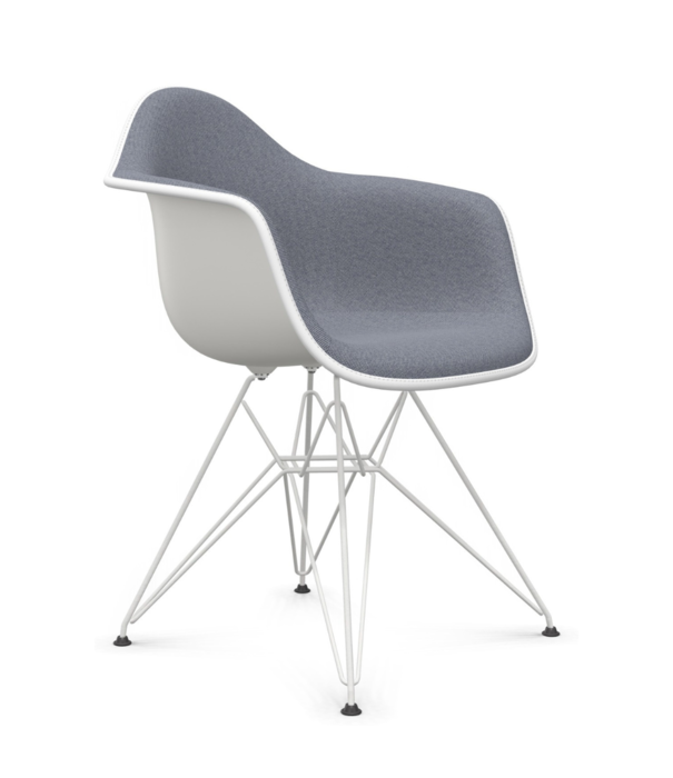 Vitra  Vitra Eames DAR Plastic Stoel met arm, bekleed, wit onderstel