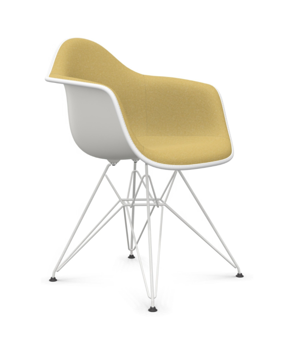 Vitra  Vitra Eames DAR Plastic Stoel met arm, bekleed, wit onderstel