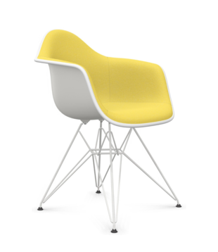 Vitra Eames DAR Plastic Stoel met arm, bekleed, wit onderstel