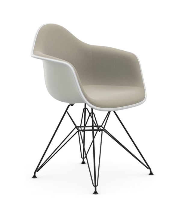 Vitra  Vitra Eames DAR Plastic Stoel met arm,  bekleed, zwart onderstel