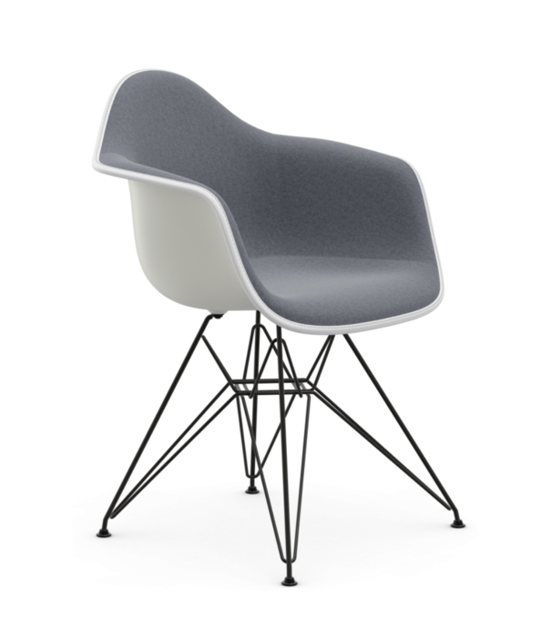 Vitra  Vitra Eames DAR Plastic Stoel met arm,  bekleed, zwart onderstel