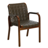 Artek Helsinki Special - Armstoel 45 walnoot gebeitst berken, olijf groen leer