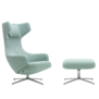 Vitra Grand Repos Lounge Chair w. Ottoman, Dumet pale blue-emerald
