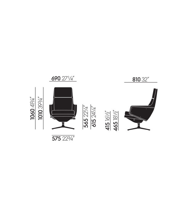 Vitra  Vitra Grand Relax lounge stoel zwart leer,  stof Dumet carbon-black