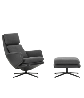 Vitra Grand Relax Lounge Chair & Ottoman black leather /  Dumet carbon black
