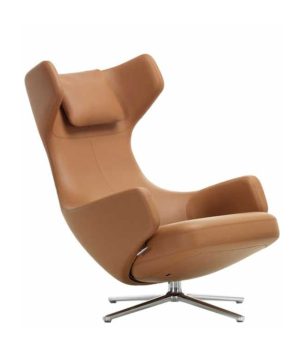 Vitra  Vitra - Grand Repos lounge stoel met ottoman - Premium leer Camel