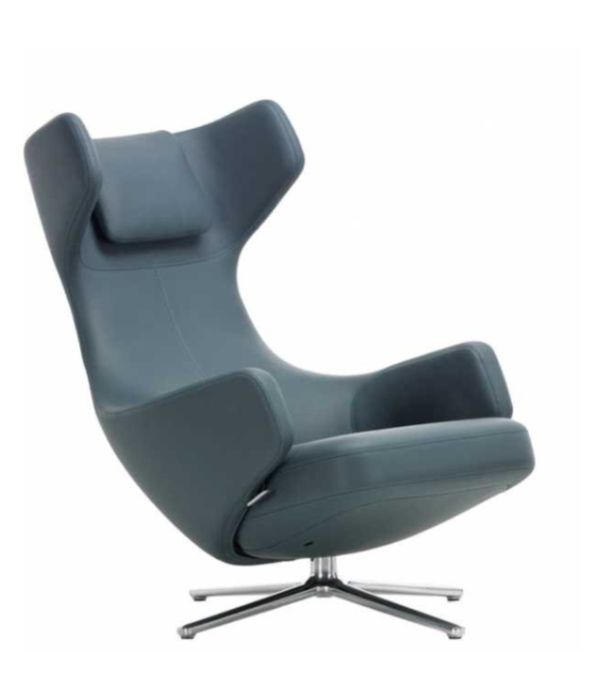 Vitra  Vitra - Grand Repos lounge stoel met ottoman - Premium leer Smoke Blue