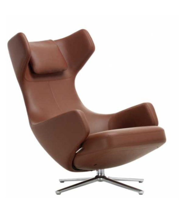 Vitra  Vitra - Grand Repos lounge stoel met ottoman, Premium leer Brandy
