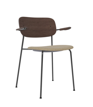 Audo Co Dining Armchair veneer, seat upholstered, black frame