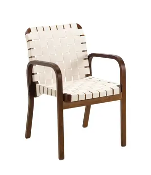 Artek Armstoel 45 walnoot berken, met naturel/wit geweven