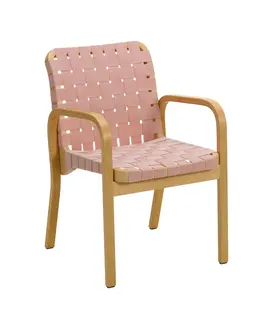Artek Armchair 45 honey birch, with natural/red webbing