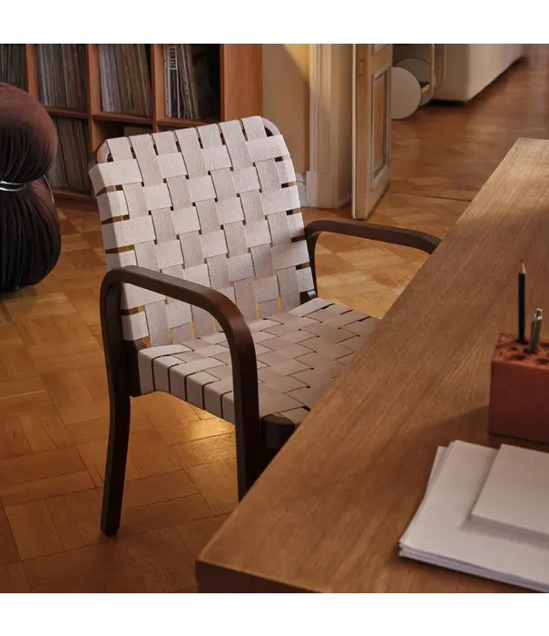 Artek  Artek Aalto Armchair 45 natural birch, natural/white webbing, rattan