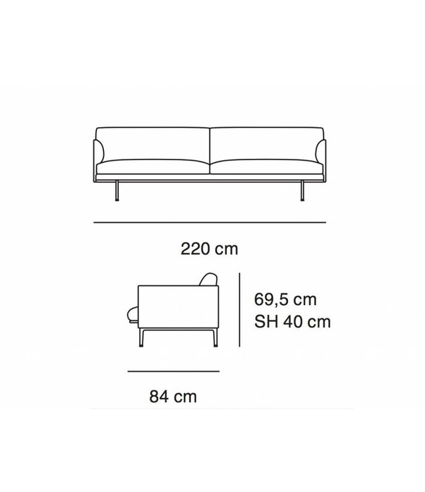 Muuto Outline 3 seater sofa Fiord 961, base black