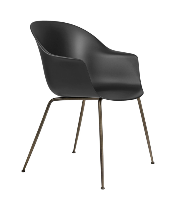 Gubi  Bat Dining Chair plastic, antique brass conic base
