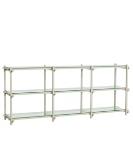 Woody Shelving Low smokey grey beech, clear glass