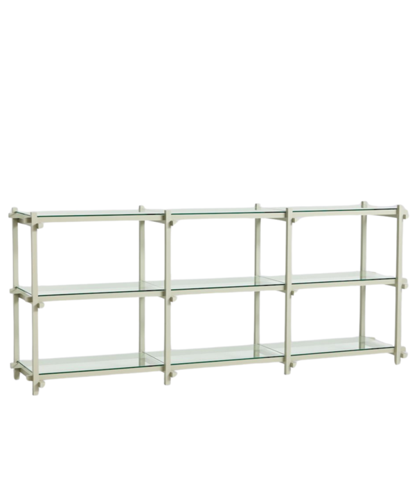 Hay   Woody Shelving Low smokey grey beech, clear glass