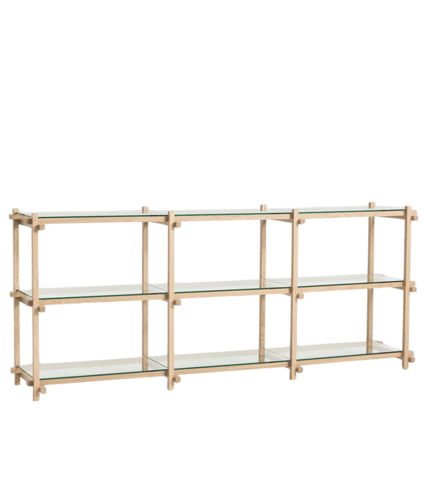 Hay  Woody Shelving Low soaped oak, clear glass