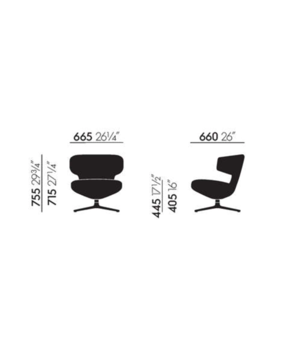 Vitra  Vitra Petit Repos lounge chair fabric Volo, polished swivel base