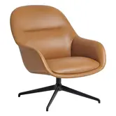 Muuto Fiber Lounge Armstoel cognac leer, swivel zwart