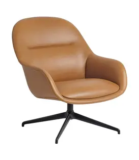 Muuto Fiber Lounge Armchair cognac leather, swivel black