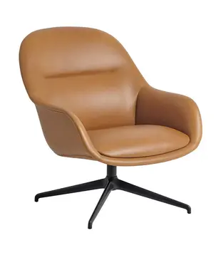 Muuto Fiber Lounge Armchair cognac leather, swivel black