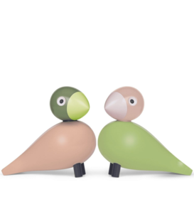 Lovebirds green - rose, set of 2