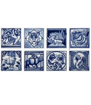 Royal Delft Tile Extinct Animals set van 8