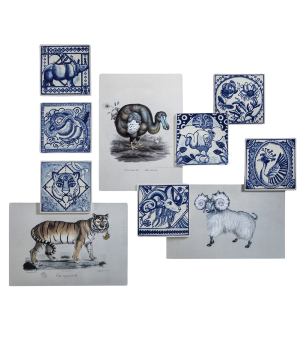 Royal Delft  Royal Delft Tile Extinct Animals set 8 pieces