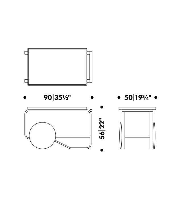 Artek  Artek Tea trolley 901, honing gebeitst berken, zwart handvat