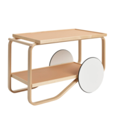 Artek Tea trolley 901, natural birch, leather colored linoleum