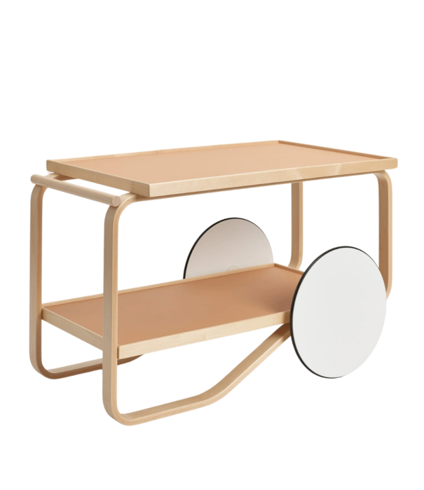 Artek  Artek Tea trolley 901, naturel berken, leer-kleurig linoleum