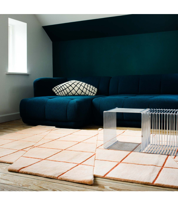Haus Üger Grid Slim Kussen – sky blue met oranje Rasterpatroon