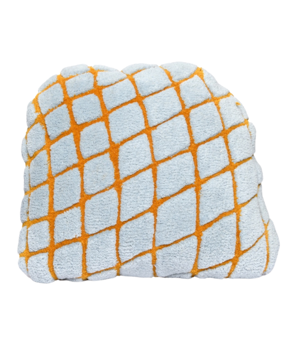 Haus Üger Grid Cushion – Blue with orange grid pattern