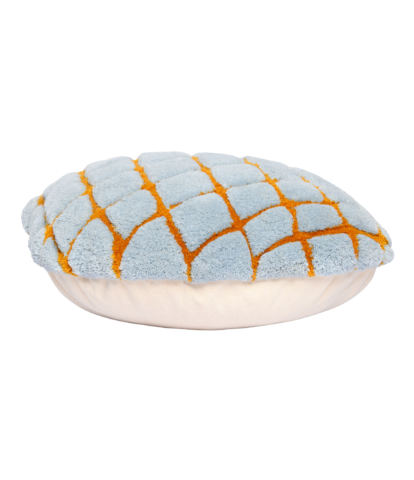 Haus Üger Grid Cushion – Blue with orange grid pattern