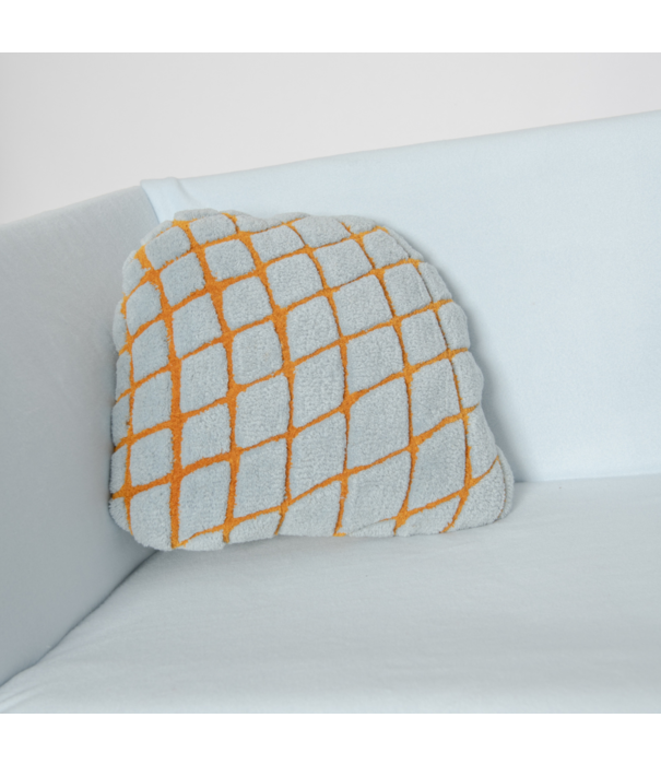 Haus Üger Grid Cushion – Blue with orange grid pattern