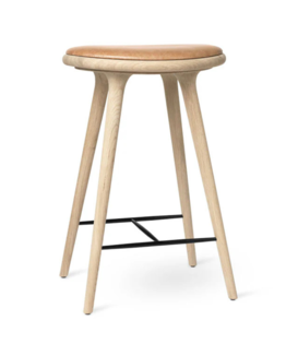 Mater High Stool Barkruk gezeept eiken, naturel tan leer 69cm