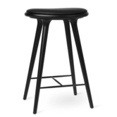 Mater High Stool Barkruk zwart beuken, zwart leer 69cm
