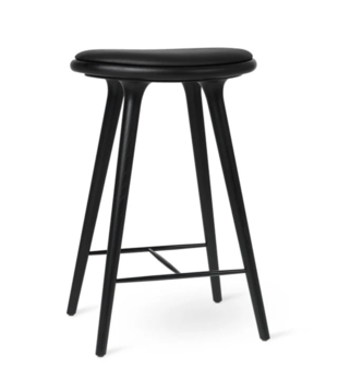 Mater High Stool Barkruk zwart eiken, zwart leer 69cm
