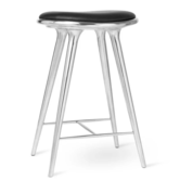 Mater High Stool polished aluminium, black leather 69cm