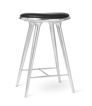 Mater High Stool Barkruk gepolijst aluminium, zwart leer 69cm