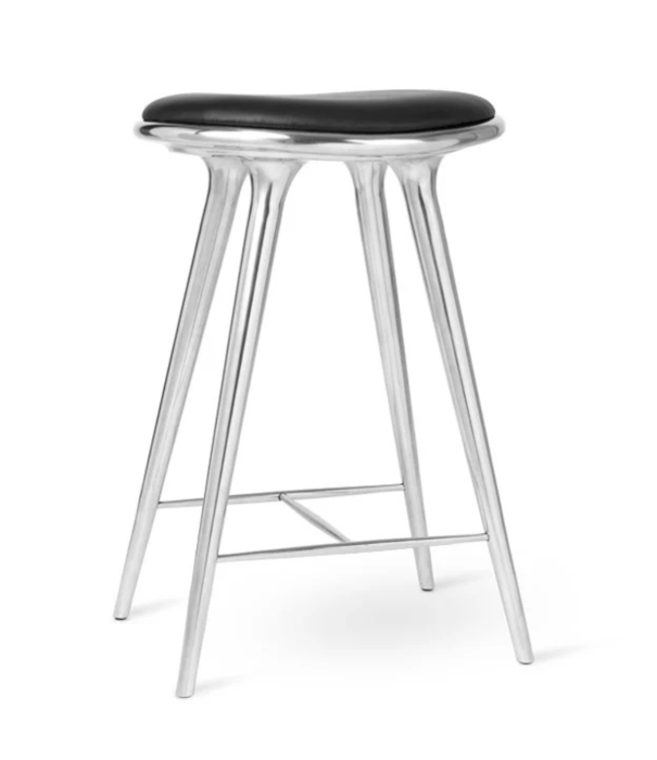 Mater Design  Mater High Stool polished aluminium, black leather 69cm