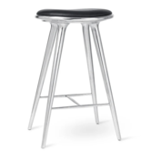 Mater High Stool gepolijst aluminium, zwart leer 74cm