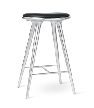 Mater High Stool gepolijst aluminium, zwart leer 74cm
