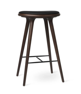 Mater High Stool dark beech, black leather 74cm
