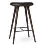 Mater High Stool Barkruk donker beuken, zwart leer 74cm.